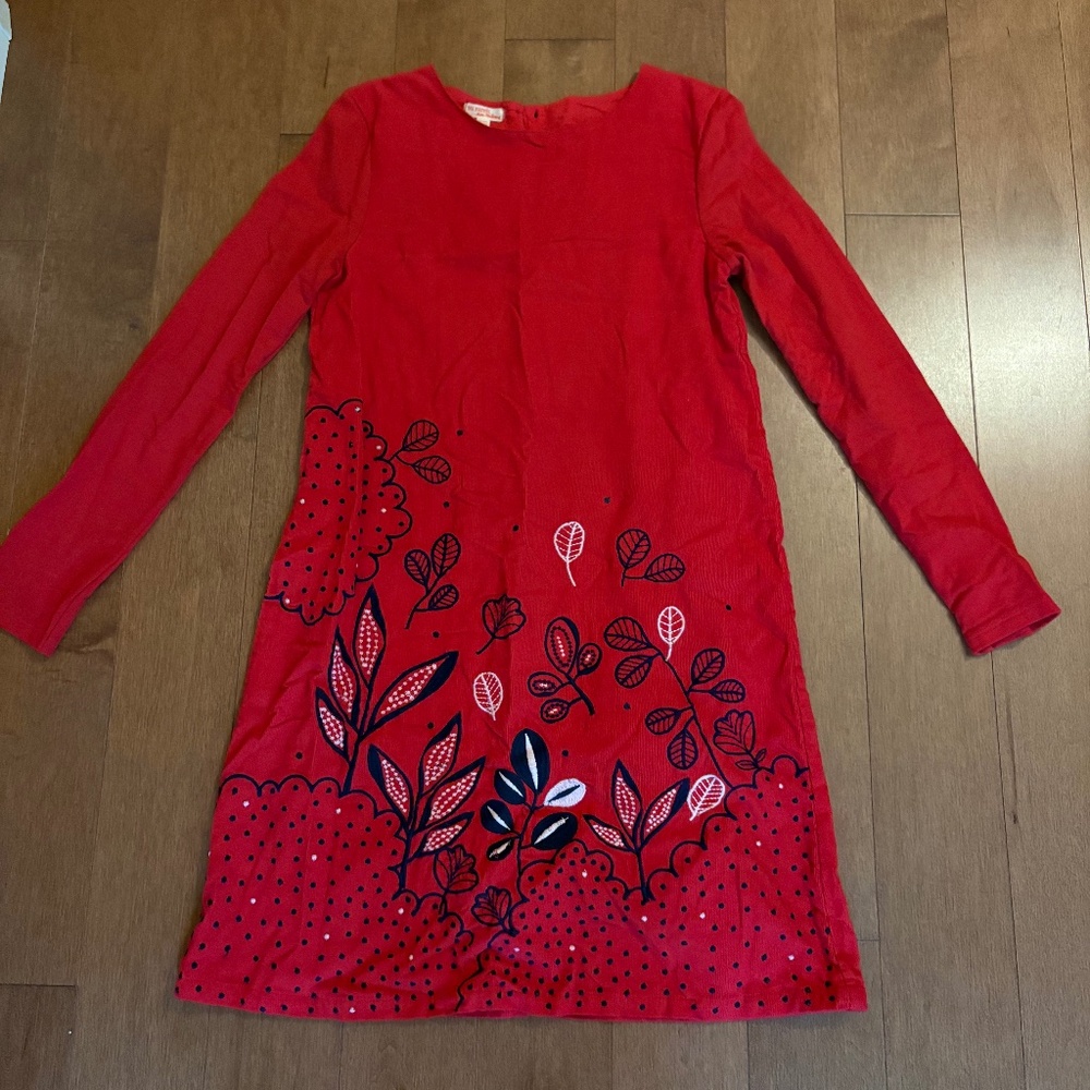 Red Long Sleeves Corduroy Dress, Girls Dress Size 12, Du Pareil Au Même
